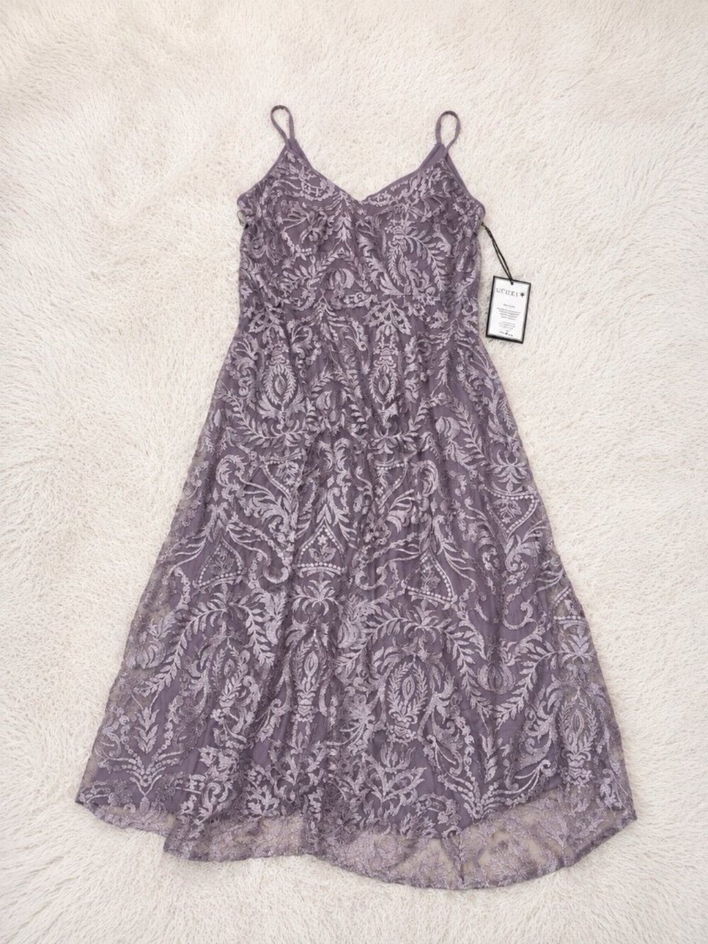 Speechless Purple Floral Lace A-Line Midi Dress V-Neck Zip Strappy Size 22W